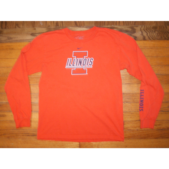 VTG Y2K ILLINOIS FIGHTING ILLINI NIKE Team Center Swoosh S Long Sleeve TShirt - Picture 1 of 10